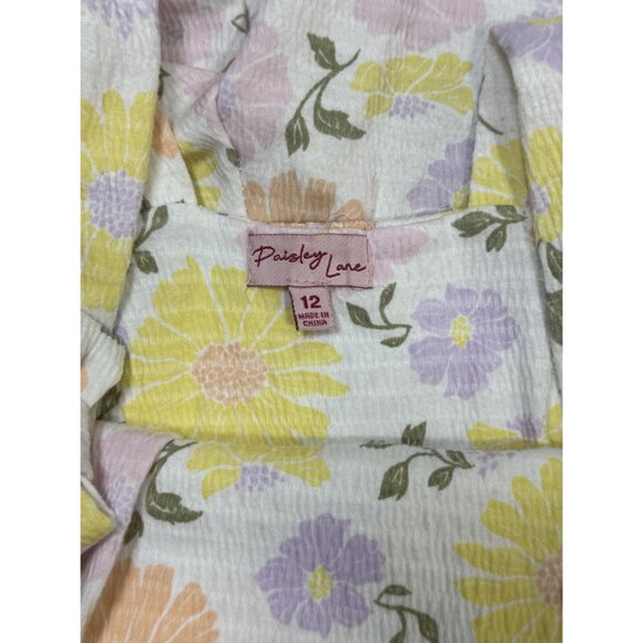 Paisley Lane Girls Floral Print Jumpsuit Size 12 With Ruffled Straps & Shirred B - Picture 6 of 9